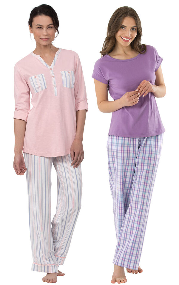 Soft Stripe Henley PJs and Perfectly Plaid PJs image number 0