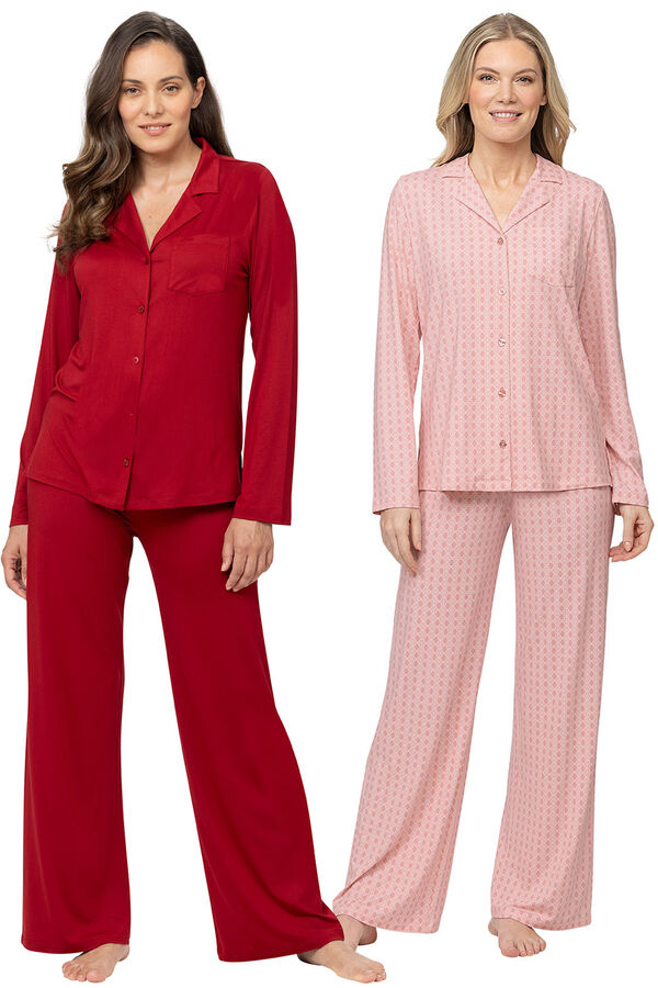 Naturally Nude Button-Front Pajama Bundle - Red & Pink