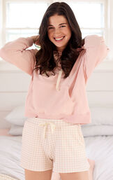 Gingham French Terry Shorts - Peach image number 1