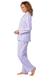 Model wearing Lavender Flannel Boyfriend pajamas, facing to the side image number 3