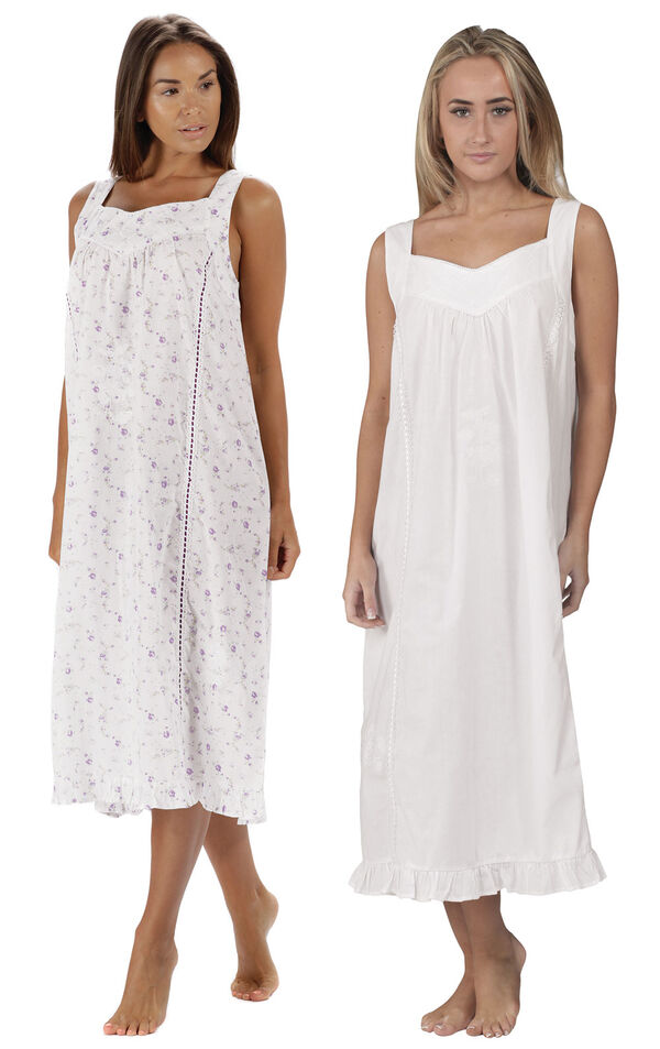 Models wearing Nancy Nightgown - Lilac Rose and Nancy Nightgown - White image number 0