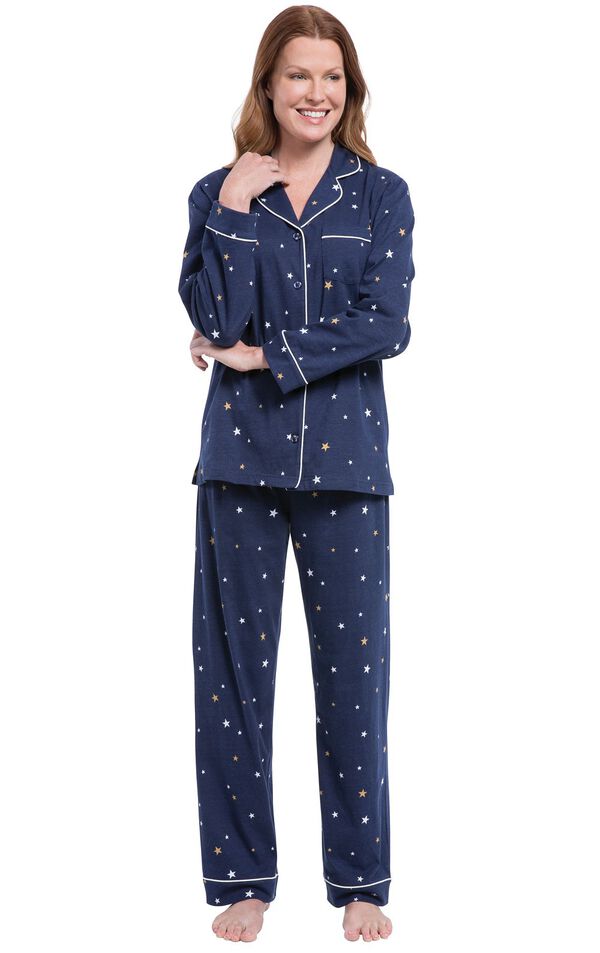 Model wearing Navy Blue Star Button-Front PJ for Women image number 0
