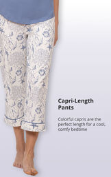 Colorful capri-length pants are the perfect length for a cool comfy bedtime image number 4