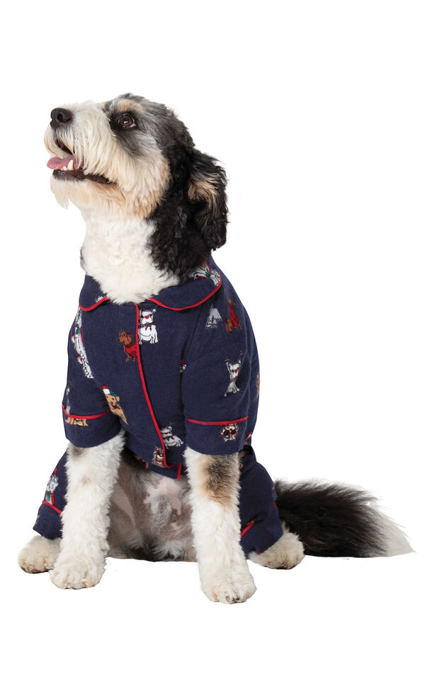 Christmas Dogs Flannel Dog Pajamas - Navy image number 0