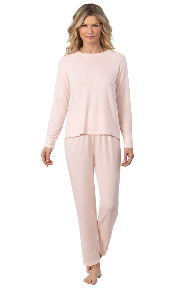 Model wearing Light Pink Scoop Neck Pajama Set for Women image number 0