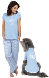 Models wearing Light Blue Paw Print Heart Pajamas for Pet and Owner image number 0