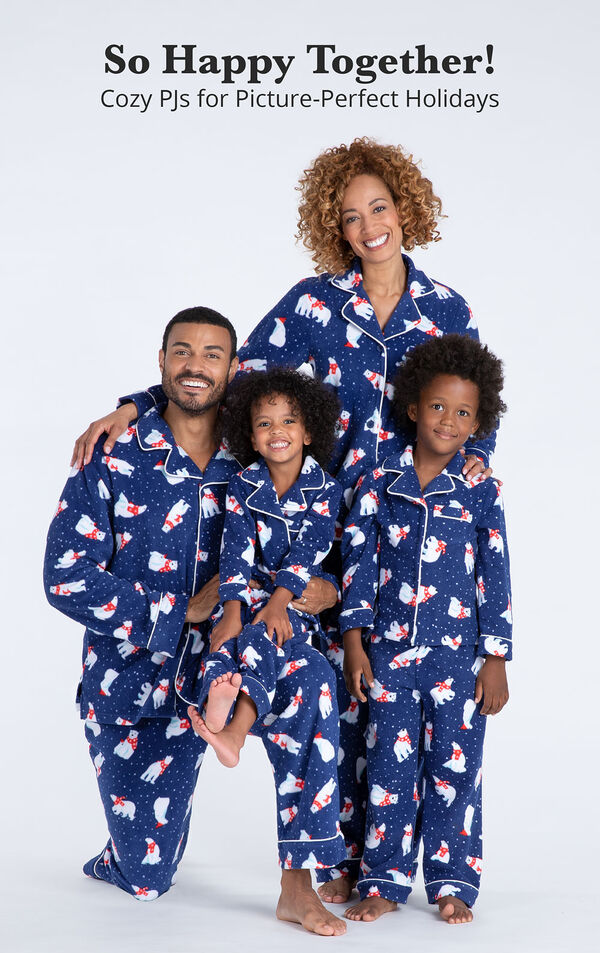Family wearing Polar Bear Fleece Matching Family Pajamas with the following copy: So Happy Together! Cozy PJs for Picture-Perfect Holidays image number 1