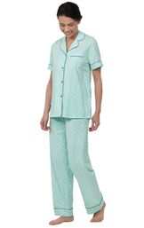 Model wearing Mint and Gray Polka Dot Short Sleeve Button-Front PJ for Women image number 0