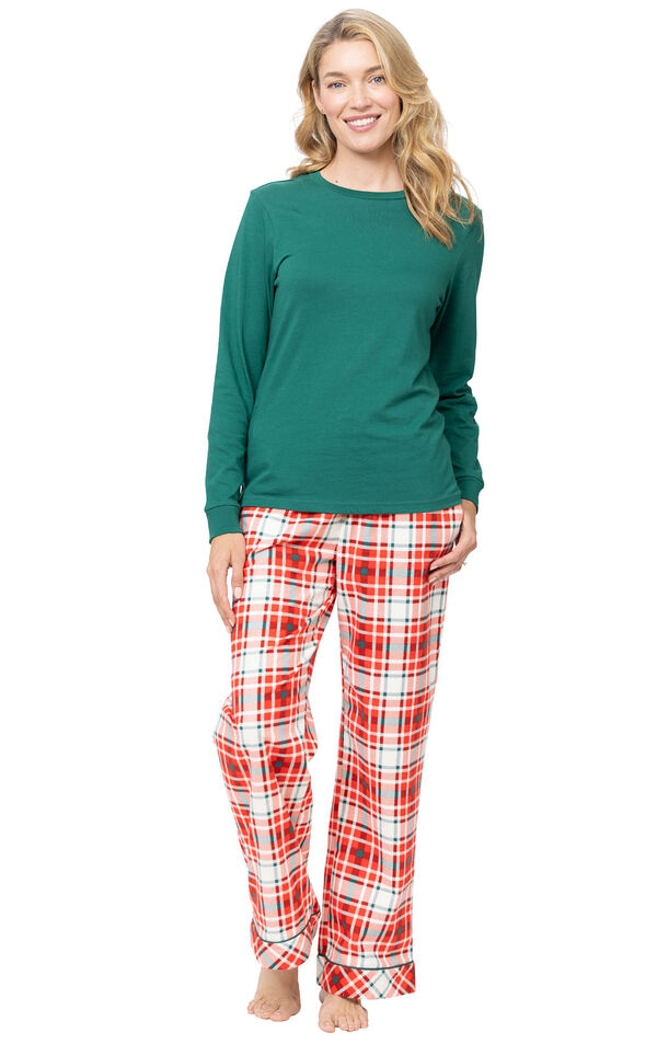 Modern Plaid Pullover Women's Pajamas - Evergreen image number 0