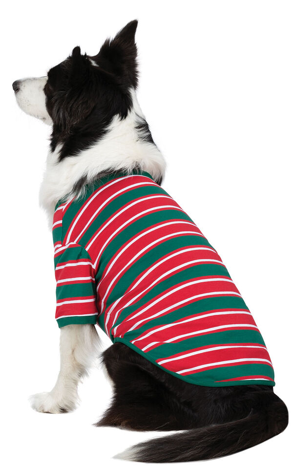 Model wearing Red and Green Christmas Stripe PJ - Pet image number 0