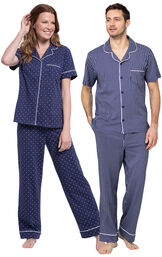 Classic Dots-n-Stripes Short Sleeve Boyfriend Mix & Match Couples Pajamas image number 0