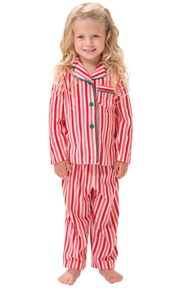 Model wearing Candy Cane Stripe Fleece PJ for Toddlers image number 0