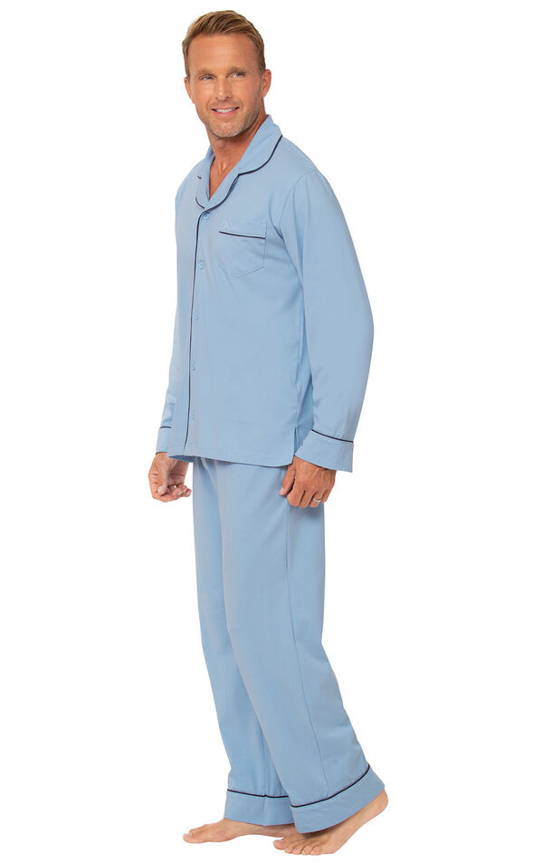 Men's Solid Knit Button-Front Pajamas - Light Blue