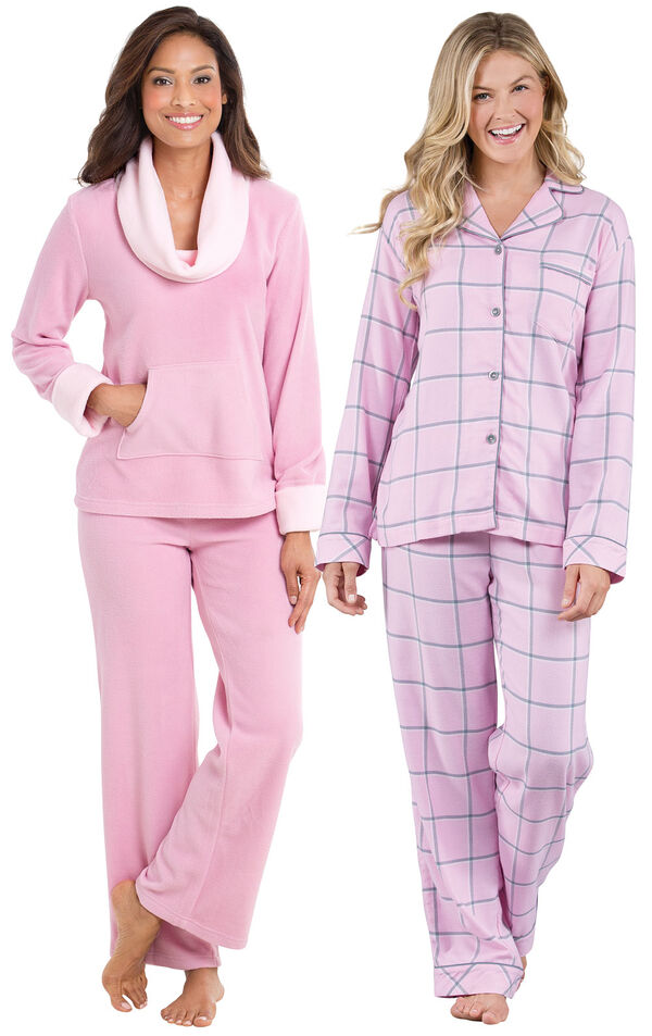 Pink Super Soft Cowl Neck & World's Softest Flannel Boyfriend Pajamas - Pink image number 0