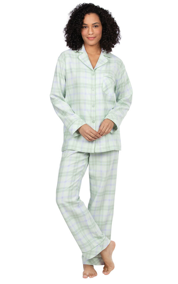 Light Green Plaid Button-Front PJ for Women image number 0