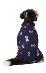 Christmas Dogs Flannel Dog Pajamas - Navy - Dog facing away from camera image number 1