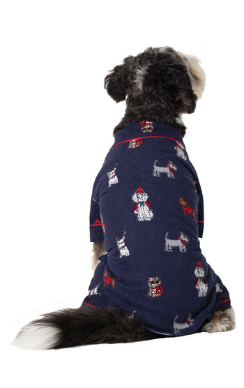 Christmas Dogs Flannel Dog Pajamas - Navy - Dog facing away from camera