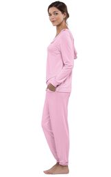 Model wearing Pink Hoodie PJs, facing to the side image number 2