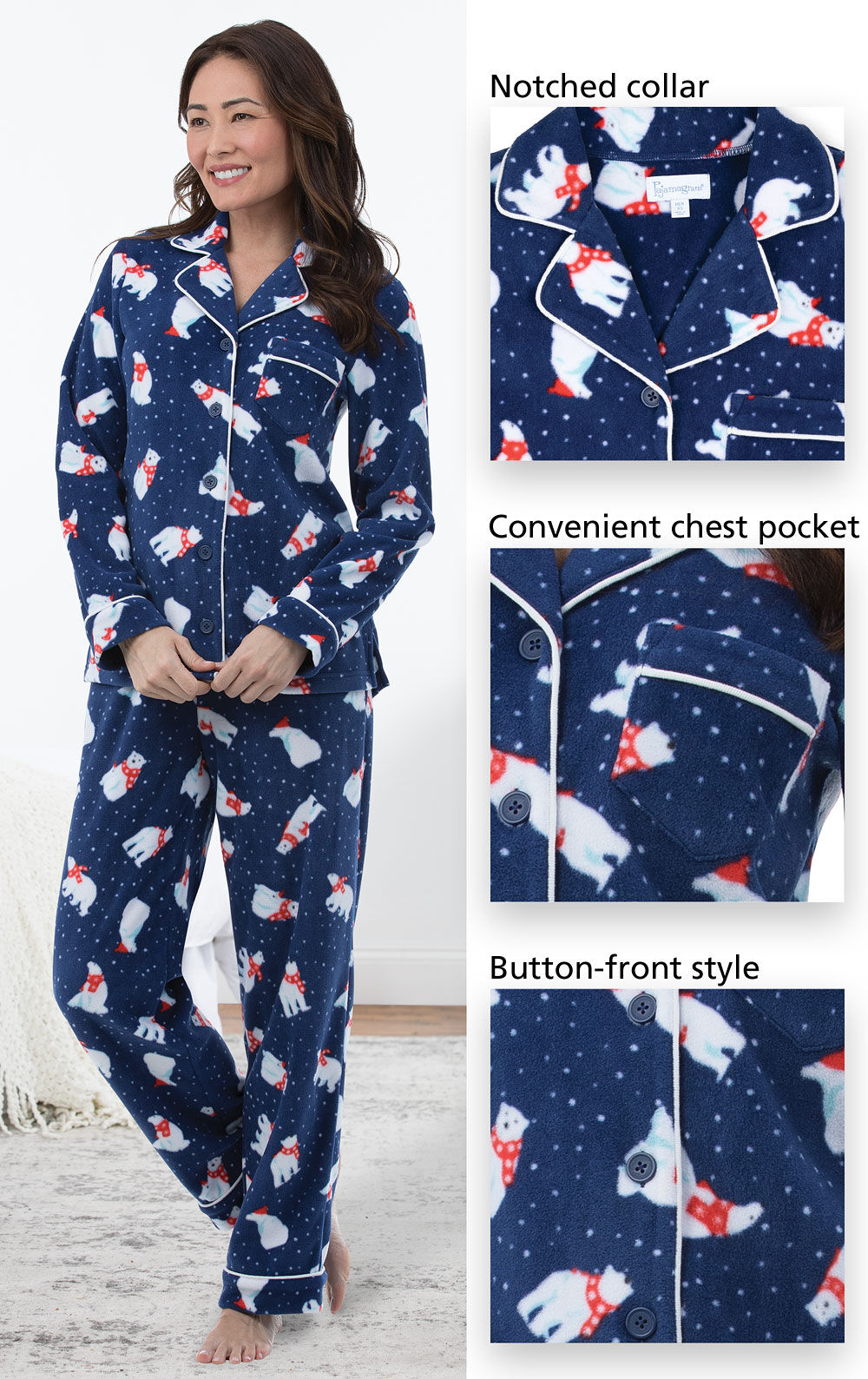 Polar Bear Fleece Women's Pajamas in Fleece Pajamas for Women 