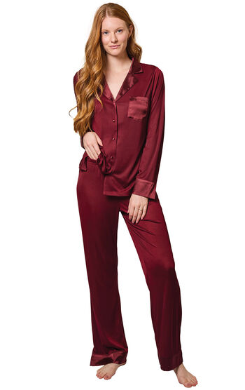 Women's Luxe Satin Button-Front Pajama - Ruby
