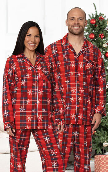 Americana Plaid Snowflake His & Hers Matching Pajamas