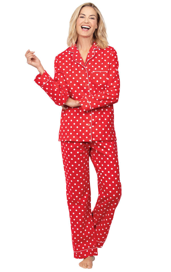 Model wearing Red Polka Dot Button-Front PJ for Women image number 0