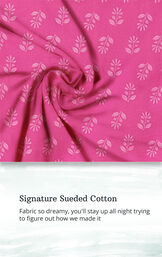 Fuchsia Floral fabric swatch with the following copy: fabric so dreamy, you'll stay up all night trying to figure out how we made it. Signature Sueded Cotton. image number 4