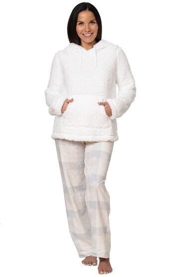 Hokny TD Women Cute Fleece Pajamas Suit Long Sleeve Hoodie Shorts Sleepwear Set 