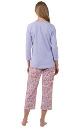 Model wearing Light Purple Floral Print PJ for Women, facing away from the camera image number 1