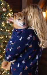 Christmas Dog Print Flannel Pajamas for Dog & Owner - Navy image number 2