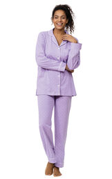 Model wearing Lavender with White Polka Dots Button-Front PJ for Women image number 1