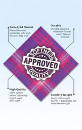 Raspberry Plaid swatch with the following copy: Yarn-dyed flannel is supremely soft. Machine washable flannel won't fade or thin out. 100% cotton means colors stay bright. Comfy mid-weight flannel is breathable but never see-through image number 4
