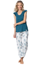 Model wearing Blue and White Margaritaville Capri PJ for Women image number 0