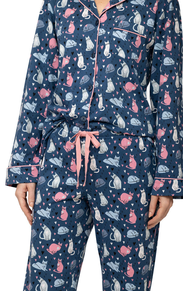 Navy Cat Boyfriend Pajamas image number 4