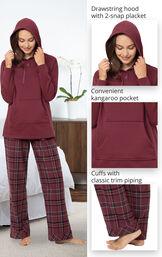 Burgundy Plaid Hooded Women's Pajamas image number 3