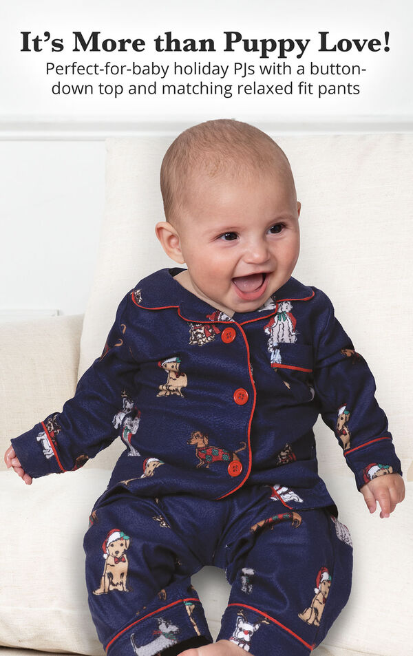 Christmas Dogs Infant Pajamas - Navy Blue image number 1
