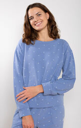 Ditsy Floral French Terry Crew - Blue image number 0