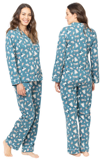 Coffee Dogs Button-Front Pajamas - Teal
