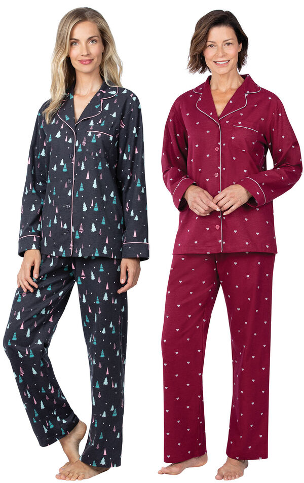 Addison Meadow|PajamaGram Bright Trees and Hearts Flannel Boyfriend PJs image number 0