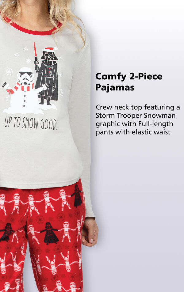 Crew neck top feature a Storm Trooper Snowman graphic with full-length pants with an elastic waist. image number 3