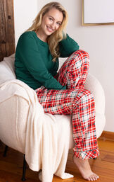 Modern Plaid Pullover Women's Pajamas - Evergreen image number 5