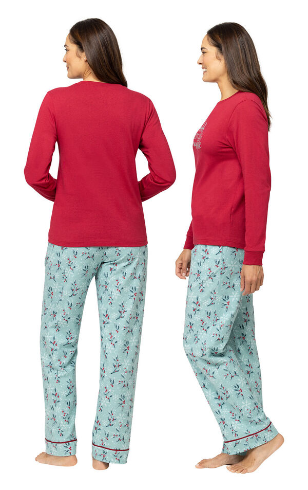 Green Holiberry Jersey Top Flannel Pajamas image number 2