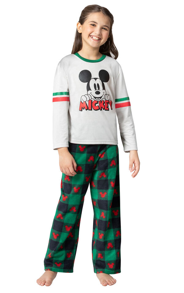 Model wearing Red and Green Mickey Holiday Pajamas for Girls image number 0