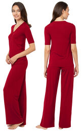 Model wearing Naturally Nude Pajamas - Ruby Red, facing away from the camera and then facing to the side image number 2