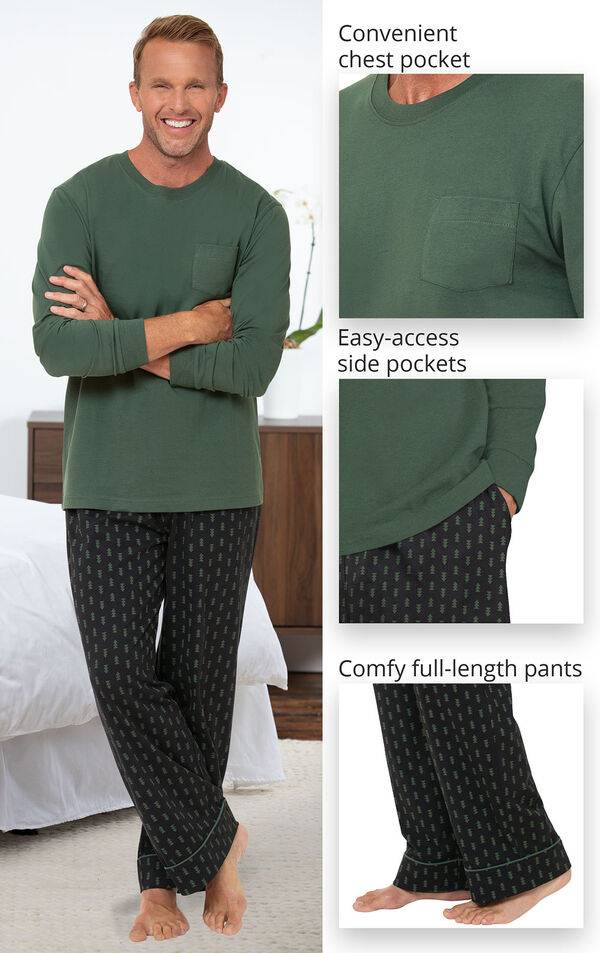 Jersey Long-Sleeve Men's Pajamas - Geometic Trees image number 3