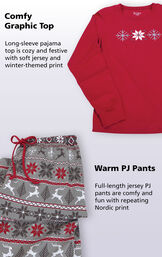 Comfy Graphic Top: Long sleeve pajama top is cozy and festive with soft jersey and winter-themed print. Full-length jersey warm PJ pants are comfy and fun with repeating Nordic print. image number 2