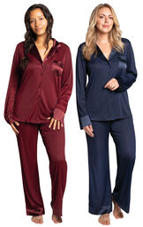 Ruby & Navy Luxe Satin Button-Front PJs Gift Set image number 0