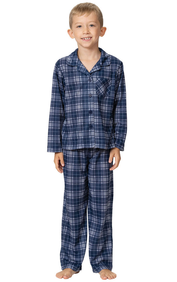 Button-Front Unisex Kids Pajamas - Blue Plaid image number 0