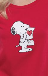 Close-up of Snoopy holding a love letter Graphic on Red short sleeve top image number 5