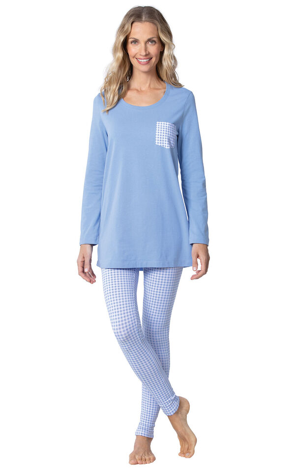 Model wearing Long Sleeve and Legging Pajamas - Light Blue image number 0